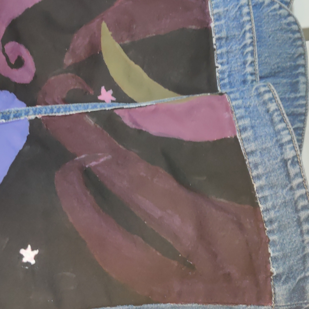 Crazy Horse Pokemon Oddish Denim Vest Jewel Tones Medium Hand Painted - Picture 3 of 16